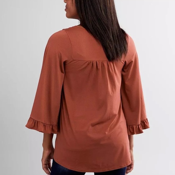 DAYTRIP Lace Crochet Yoke Split Neck Blouse - Picture 5 of 7